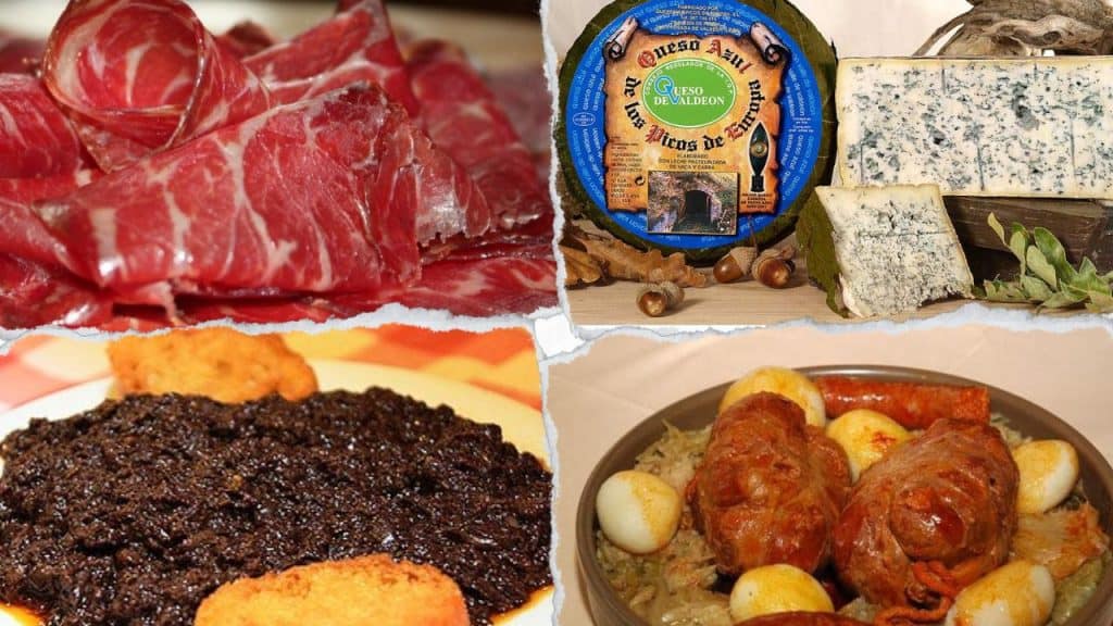 Platos típicos de León: cecina curada, queso azul de Valdeón, morcilla leonesa y botillo del Bierzo – gastronomía tradicional leonesa.